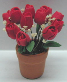 Dollhouse Miniature Red Tulips/Floor Pot 2 In